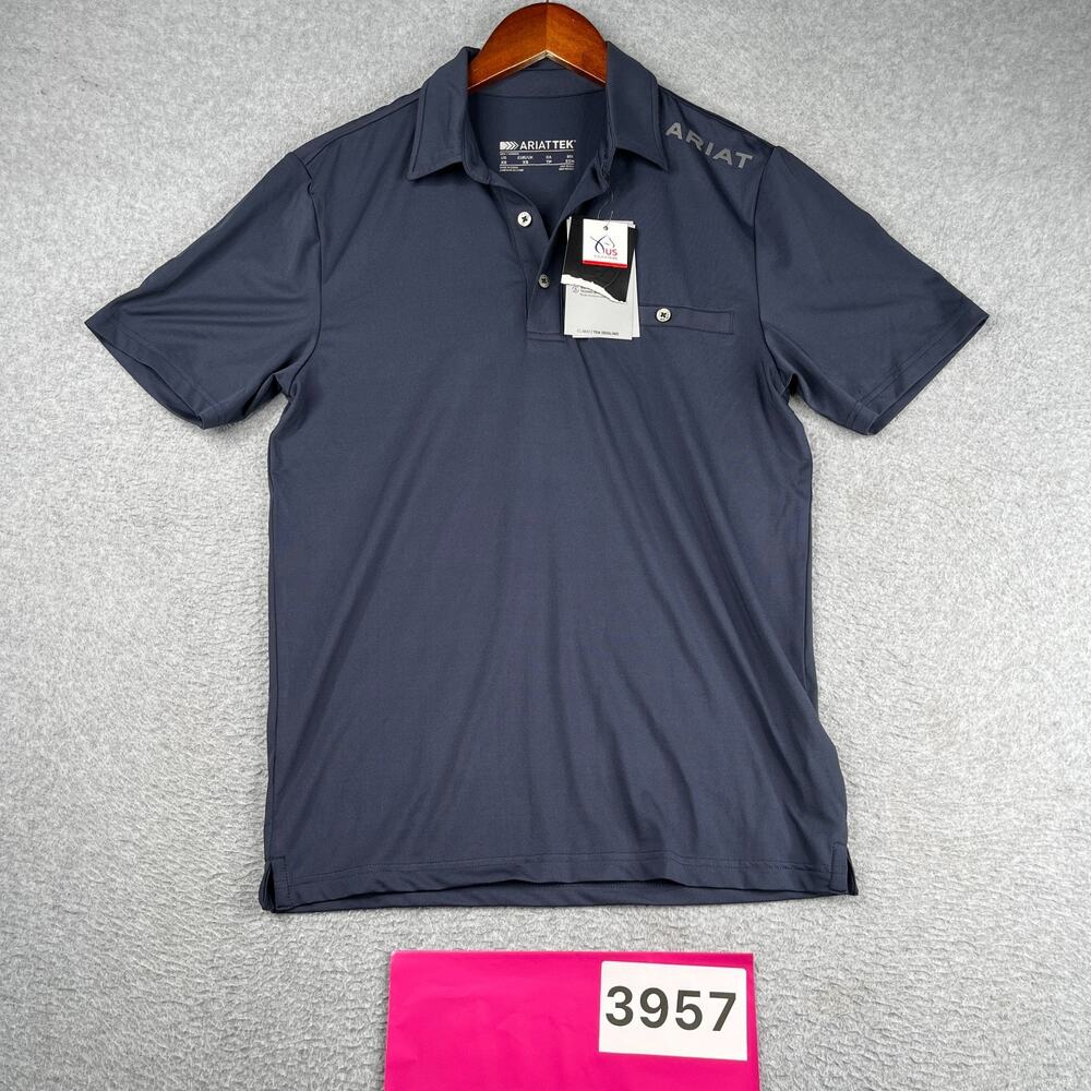 Ariat TEK Performance Polo Shirt Navy Blue Stretch Casual Mens XS NEW
